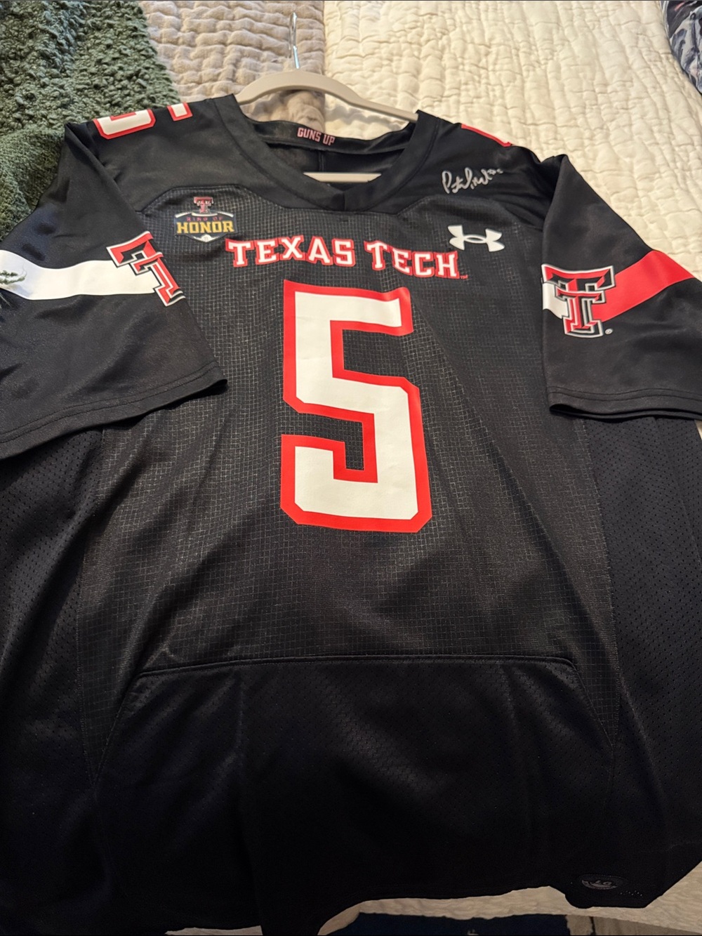 Under Armour Black Texas Tech #5 Football Jersey with Red and White Accents